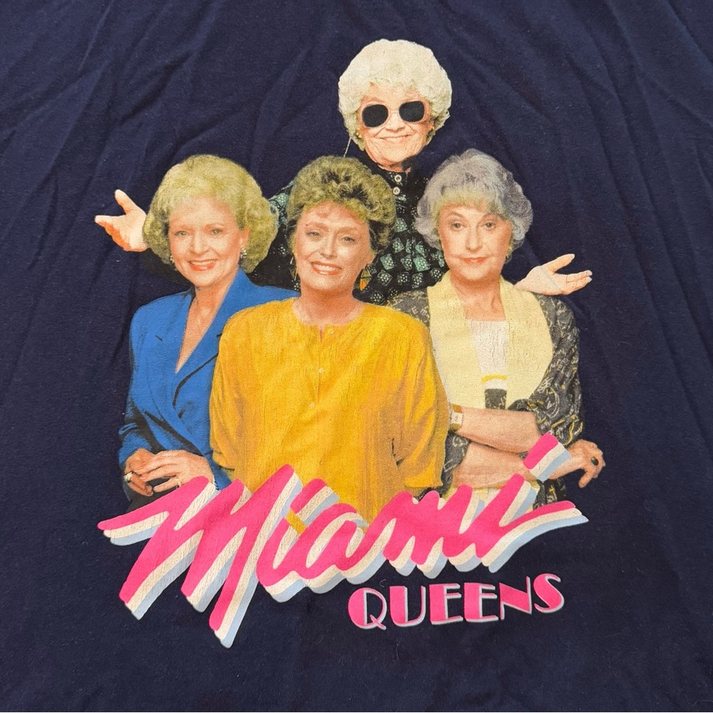 Golden Girls Novelty T-Shirt “Miami Queens” Navy Blue Adult Size 2XL
